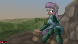 Size: 3840x2160 | Tagged: safe, artist:tsaritsaluna, derpibooru import, maud pie, blushing, clothes, looking at you, scenery, socks