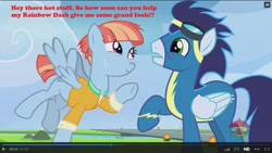 Size: 1600x900 | Tagged: safe, edit, edited screencap, screencap, soarin', windy whistles, pony, parental glideance, implied shipping, implied soarindash, implied straight, shipper on deck, that pony sure does want grandfoals, windy the shipper