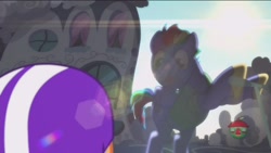 Size: 1600x900 | Tagged: safe, screencap, bow hothoof, scootaloo, pony, parental glideance, helmet, lens flare