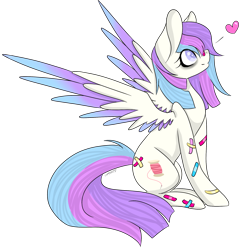 Size: 2048x2048 | Tagged: safe, artist:cinnamontee, artist:xheavensdevil, oc, oc only, pegasus, pony, bandaid, female, heart, mare, simple background, sitting, solo, transparent background