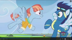 Size: 1600x900 | Tagged: safe, screencap, soarin', windy whistles, pony, parental glideance