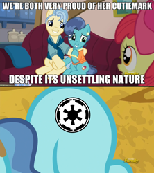 Size: 908x1024 | Tagged: safe, derpibooru import, edit, edited screencap, screencap, apple bloom, mrs. paleo, petunia paleo, exploitable meme, galactic empire, imperial, imperial roundel, logo, mr. paleo, petunia paleo's unsettling cutie mark, reference, star wars, this will end in explosions, this will end in tears and/or death