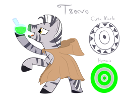 Size: 1000x800 | Tagged: safe, artist:mightyshockwave, oc, oc only, oc:tsavo, zebra, cloak, clothes, hypnosis, potion, solo