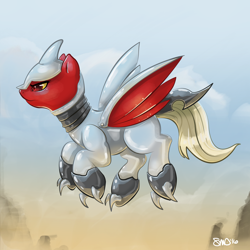 Size: 3000x3000 | Tagged: safe, artist:bean-sprouts, crossover, pokémon, ponified, skarmory, solo