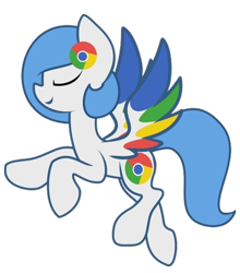 Size: 500x569 | Tagged: artist needed, safe, derpibooru import, oc, oc only, oc:google chrome, browser ponies, eyes closed, flying, google chrome, simple background, solo, transparent background, vector