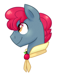 Size: 600x800 | Tagged: safe, artist:caballerial, derpibooru import, apple split, pony, apple family member, bust, collar, colored pupils, freckles, male, portrait, profile, smiling, solo