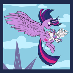 Size: 1280x1280 | Tagged: safe, artist:ponygoggles, princess flurry heart, twilight sparkle, twilight sparkle (alicorn), alicorn, pony, a flurry of emotions, aunt and niece, flying