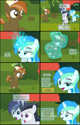 Size: 4501x7000 | Tagged: safe, artist:cyanlightning, button mash, rumble, shady daze, oc, oc:cyan lightning, alicorn, earth pony, pegasus, pony, comic:cyan's adventure, .svg available, absurd resolution, alicornified, buttoncorn, clothes, colt, comic, fourth wall, hat, looking at you, magic, male, race swap, scarf, transformation, vector