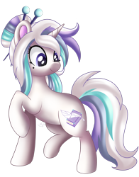 Size: 1792x2282 | Tagged: safe, artist:ilynalta, oc, oc only, oc:pastel tanzanite, pony, unicorn, female, mare, raised hoof, simple background, solo, transparent background