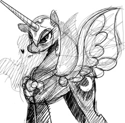 Size: 813x801 | Tagged: safe, artist:archeryves, derpibooru import, nightmare moon, grayscale, monochrome, solo