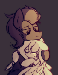 Size: 1024x1322 | Tagged: safe, artist:mirtash, oc, oc only, pegasus, pony, crying, cuddling, hug, monochrome, rcf community, sad, sketch, snuggling