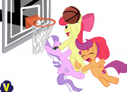 Size: 1439x1045 | Tagged: safe, artist:bluehedgedarkattack, apple bloom, diamond tiara, scootaloo, basketball, female