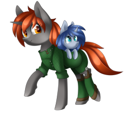 Size: 2680x2435 | Tagged: safe, artist:scarlet-spectrum, derpibooru import, oc, oc only, oc:blaze, oc:nova, oc:prince nova, pony, unicorn, bag, clothes, commission, cute, duo, raised hoof, simple background, smiling, transparent background