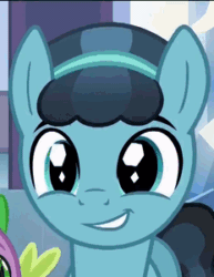 Size: 232x301 | Tagged: safe, derpibooru import, screencap, spike, thorax, changeling, crystal pony, dragon, pony, the times they are a changeling, cropped, crystal hoof, disguise, disguised changeling, happy, smiling
