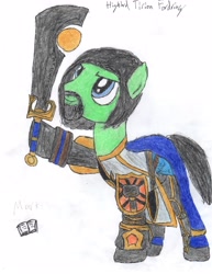 Size: 2550x3300 | Tagged: safe, artist:aridne, derpibooru import, ashbringer, fantasy class, knight, paladin, ponified, tirion fordring, warcraft, warrior, world of warcraft