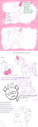 Size: 1500x5000 | Tagged: safe, artist:cancottondy, twilight sparkle, twilight sparkle (alicorn), oc, oc:crystal claws, alicorn, changeling, classical unicorn, dragon, hybrid, pony, aunt and nephew, auntie twilight, blushing, curved horn, cute, descriptive noise, ear piercing, earring, embarrassed, future, implied spike, interrupted, interspecies offspring, jewelry, leonine tail, long tail, magic, magical gay spawn, meme, next generation, offspring, parent:spike, parent:thorax, parents:thoraxspike, partial color, piercing, question mark, sad, tail feathers, unshorn fetlocks