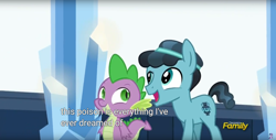 Size: 1920x975 | Tagged: safe, derpibooru import, screencap, spike, thorax, changeling, dragon, the times they are a changeling, crystal hoof, disguise, disguised changeling, meme, poison, youtube caption