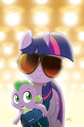 Size: 755x1147 | Tagged: safe, artist:tonyfleecs, derpibooru import, idw, spike, twilight sparkle, dragon, spoiler:comic, spoiler:comic40, baby spike, cover, filly, glasses, hot topic, mama twilight, parody, reference, the hangover, younger