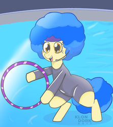 Size: 1200x1350 | Tagged: safe, artist:klondike, sapphire shores, earth pony, pony, afro, alternate hairstyle, diving suit, earpiece, female, headband, hoop, mare, solo, swimming pool