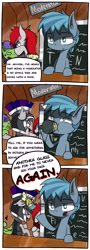 Size: 2000x5525 | Tagged: safe, artist:malphee, oc, oc only, armor, chalkboard, cider, comic, mug