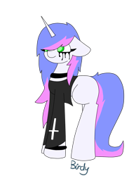 Size: 741x1009 | Tagged: safe, artist:birdyboop, derpibooru import, oc, oc only, pony, unicorn, bracelet, choker, clothes, cross, crying, jewelry