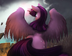 Size: 1192x925 | Tagged: safe, artist:blackligerth, edit, twilight sparkle, twilight sparkle (alicorn), alicorn, pony, canterlot, cropped, female, magic, mare, plot, rock, solo, spread wings, twibutt, wings