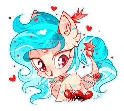 Size: 600x541 | Tagged: safe, artist:ipun, derpibooru import, oc, oc only, oc:refia, crab, earth pony, pony, blushing, chibi, female, heart, heart eyes, mare, open mouth, simple background, smiling, solo, transparent background, watermark, wingding eyes