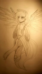 Size: 1080x1920 | Tagged: safe, artist:drawponies, derpibooru import, oc, oc only, oc:firesky, crossover, male, mercy, monochrome, overwatch, solo, traditional art