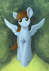 Size: 1260x1834 | Tagged: safe, artist:hirvi, oc, oc only, oc:sorren, pegasus, pony, grass, jewelry, necklace, solo, tree, wings
