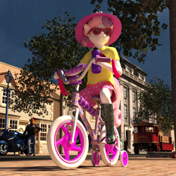 Size: 2000x2000 | Tagged: safe, artist:tahublade7, derpibooru import, sweetie belle, anthro, plantigrade anthro, 3d, badass, bicycle, boots, cute, daz studio, diasweetes, hat, sunglasses