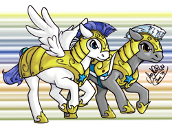 Size: 2914x2167 | Tagged: safe, artist:soranoryu, derpibooru import, earth pony, pegasus, male, royal guard, stallion