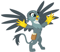 Size: 3706x3216 | Tagged: safe, artist:sketchmcreations, derpibooru import, gabby, griffon, the fault in our cutie marks, arms wide open, happy, mailbag, open mouth, simple background, spread wings, standing, transparent background, vector