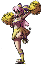 Size: 514x800 | Tagged: safe, artist:theartrix, derpibooru import, cheerilee, human, armpits, cheeribetes, cheerileeder, cheerleader, clothes, converse, cute, female, hair bow, humanized, pleated skirt, pom pom, shoes, simple background, skirt, skirt lift, sneakers, socks, solo, transparent background