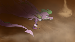 Size: 1920x1080 | Tagged: safe, artist:batlover800, derpibooru import, spike, oc, dragon, pony, adult spike, cave, dark, frown, lidded eyes, older, sad, sitting, winged spike