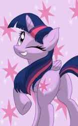 Size: 1200x1920 | Tagged: safe, artist:theroyalprincesses, twilight sparkle, twilight sparkle (alicorn), alicorn, pony, looking back, one eye closed, plot, solo, twibutt, wink