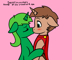 Size: 1000x830 | Tagged: artist needed, safe, derpibooru import, oc, oc only, oc:heroic armour, oc:lime dream, base used, blushing, female, kissing, male, oc x oc, shipping, straight, surprise kiss, surprised