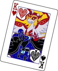 Size: 2880x3503 | Tagged: safe, artist:dsana, daybreaker, nightmare moon, pony, a royal problem, card, high res, king of hearts, king of spades