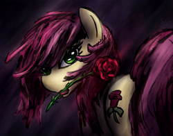 Size: 3290x2585 | Tagged: safe, artist:acreuball, roseluck, flower, flower in mouth, looking back, mouth hold, rose, solo