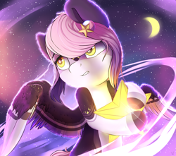 Size: 1024x906 | Tagged: safe, artist:littlemoshi, derpibooru import, oc, oc only, oc:star, pegasus, pony, flying, highlights, magic, moon, solo, space, stars, wings