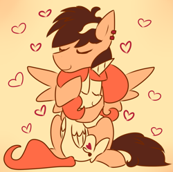 Size: 2297x2289 | Tagged: safe, artist:php54, oc, oc only, oc:melodyamity, alicorn, pegasus, pony, heart, hug, love, piercing