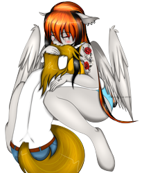 Size: 3071x3696 | Tagged: safe, artist:cannoncar, derpibooru import, oc, oc only, oc:cannon car, oc:pr, anthro, unguligrade anthro, anthro oc, clothes, cuddling, partial nudity, prannon, snuggling, topless