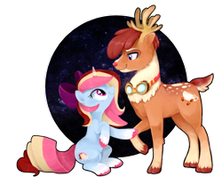 Size: 1024x853 | Tagged: safe, artist:va1ly, oc, oc only, deer, pony, reindeer, unicorn, bow, hair bow, night