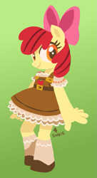 Size: 637x1173 | Tagged: safe, artist:needsmoarg4, derpibooru import, apple bloom, anthro, adorabloom, clothes, cute, dress, red hair, red tail, solo, young