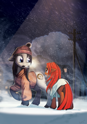 Size: 2067x2953 | Tagged: safe, artist:rublegun, oc, oc only, pony, dressing gown, hat, storm, winter