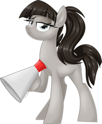 Size: 1024x1251 | Tagged: safe, artist:kellythedrawinguni, oc, oc only, oc:curtain call, earth pony, pony, female, mare, megaphone, simple background, solo, transparent background