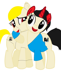 Size: 720x872 | Tagged: safe, artist:bea_drowned, derpibooru import, crossover, i feel fantastic, pat on back, ponified versions of characters from weird deep web videos, ponifield, shayesaintjohn, tara the android