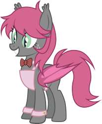 Size: 2295x2788 | Tagged: safe, artist:duskthebatpack, derpibooru import, oc, oc only, oc:strawberry pancake, bat pony, pony, apron, bowtie, clothes, female, mare, simple background, solo, transparent background, vector