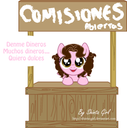 Size: 1001x1011 | Tagged: safe, artist:shinta-girl, oc, oc only, oc:shinta pony, pony, commission, female, filly, solo, spanish, translated in the comments