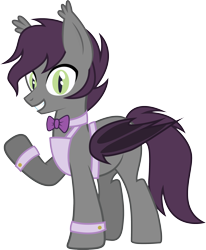 Size: 2447x2974 | Tagged: safe, artist:duskthebatpack, derpibooru import, oc, oc only, oc:boysenberry pancake, bat pony, pony, apron, bowtie, clothes, looking at you, male, simple background, solo, stallion, transparent background, vector