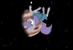 Size: 3401x2311 | Tagged: safe, artist:paskanaakka, derpibooru exclusive, maud pie, earth pony, pony, colored hooves, ear fluff, female, floating, mare, planet, solo, space, stars, unshorn fetlocks, upside down